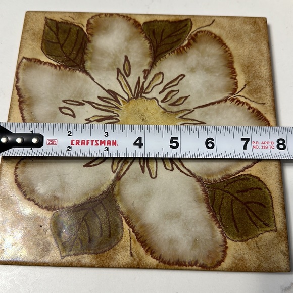 Vintage tile trivet hot plate made in Italy semigres 8 inch sq flower leaves - Picture 4 of 6